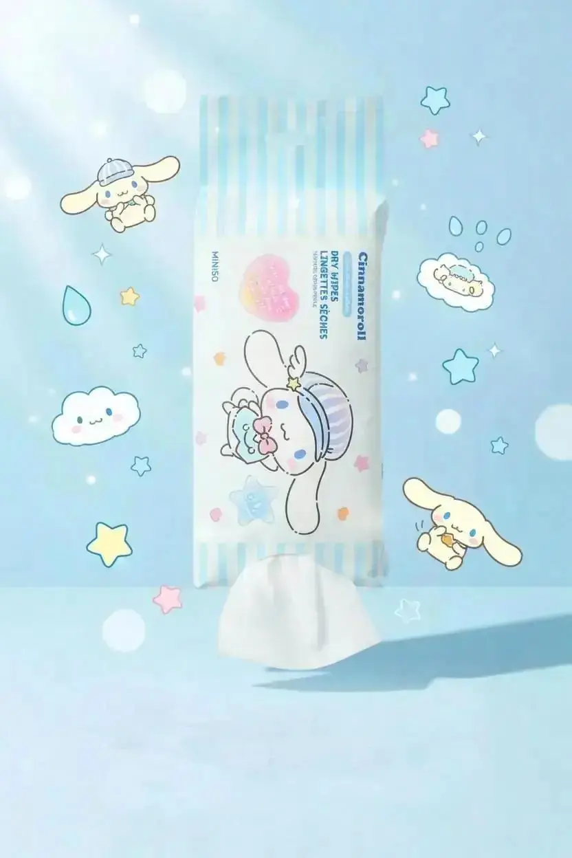 Sanrio Lisanslı Cinnamoroll İnci Dokulu Kuru Mendil – %100 Viskon Yumuşak Ekonomik Paket (80 Adet)