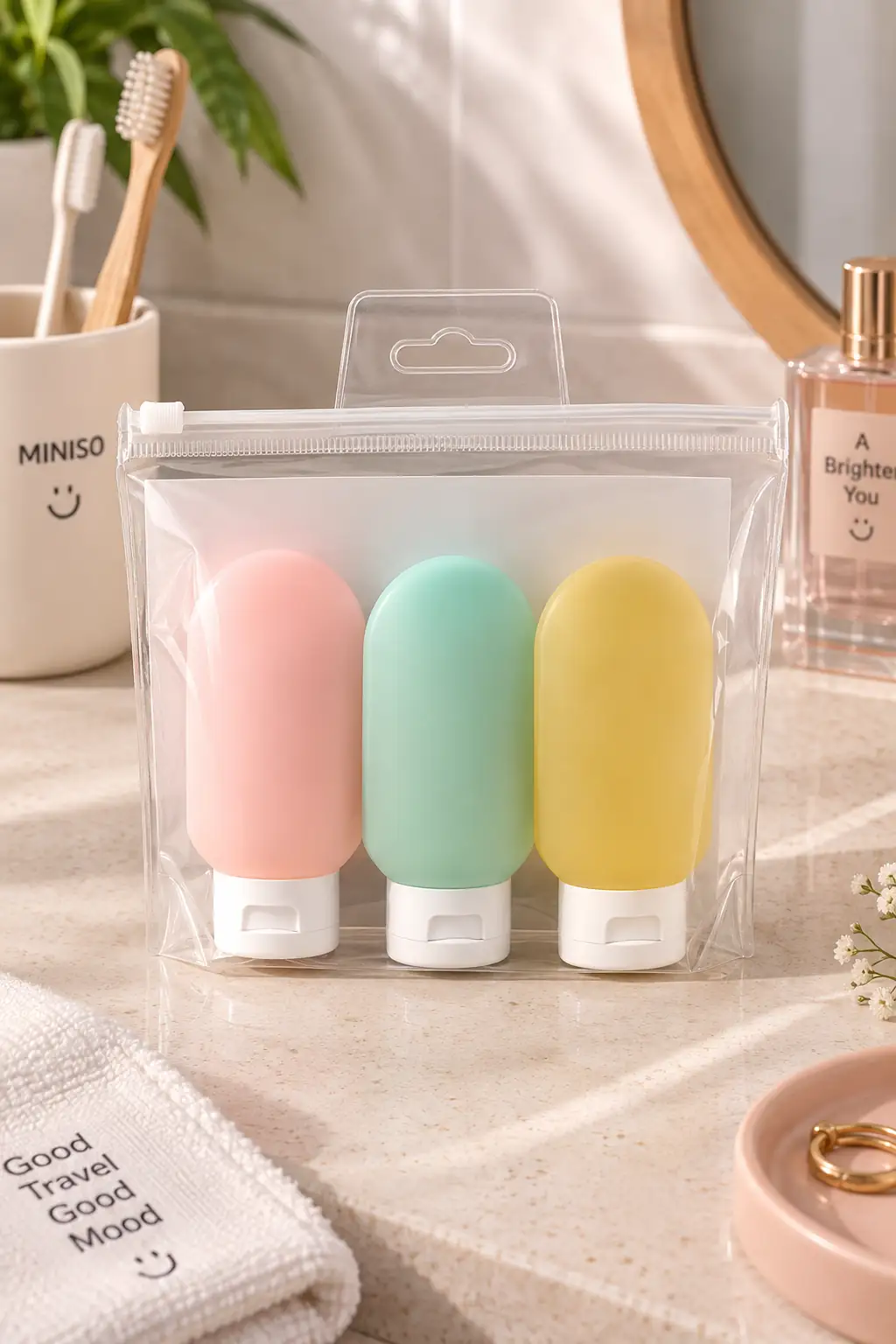 Miniso Lisanslı Taşınabilir Seyahat Şişe Seti (3 Adet) – Sızdırmaz Mini Kozmetik Şişeler