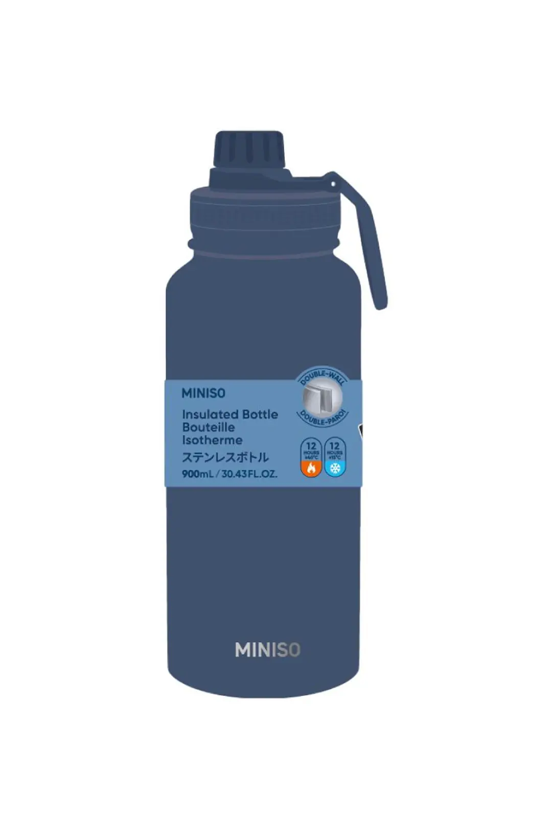 Miniso Lisanslı DIY Serisi Isı Yalıtımlı Matara 900 mL – Koyu Mavi Paslanmaz Çelik