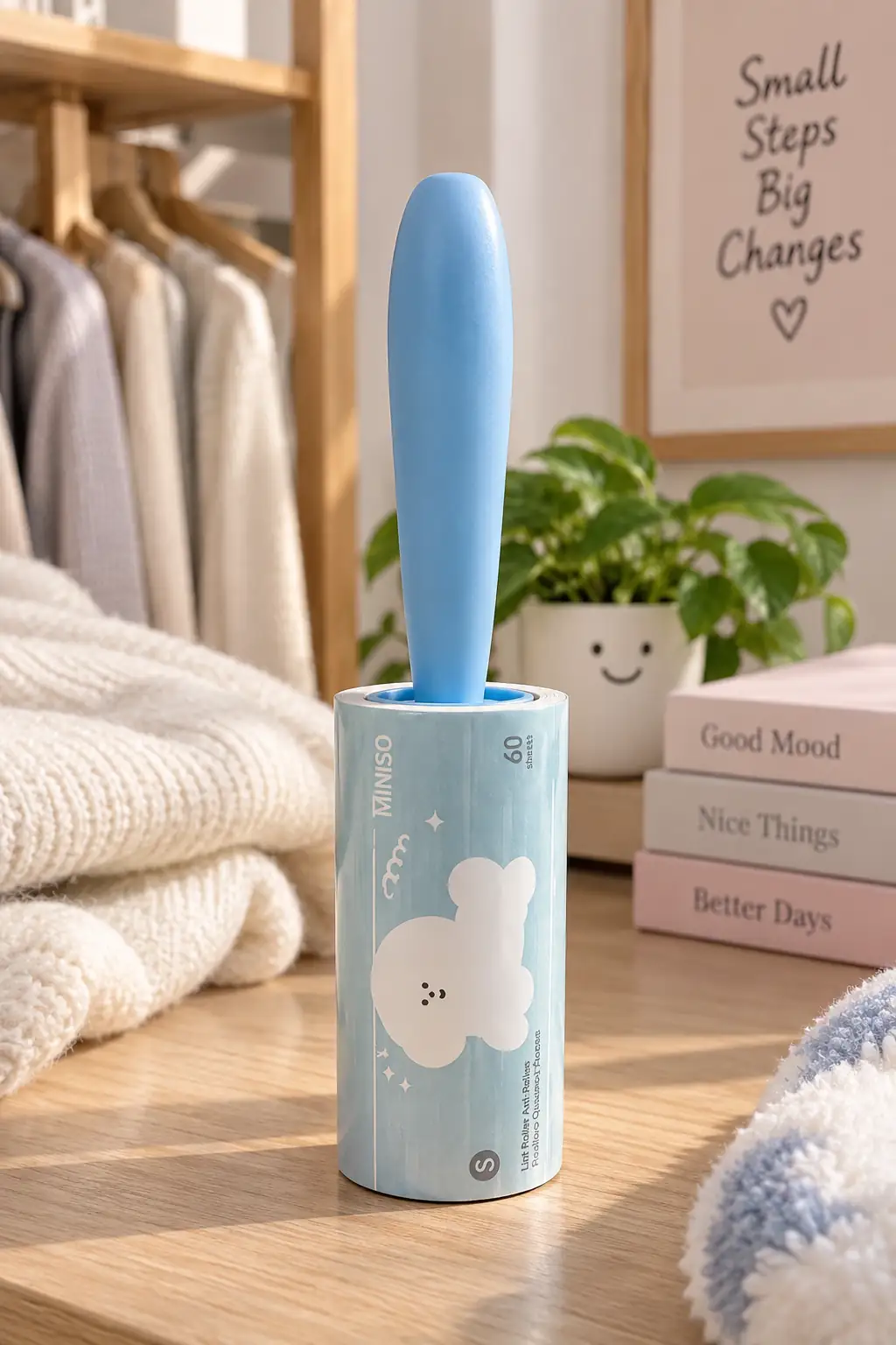 Miniso Lisanslı Hayvan Serisi Tüy Toplayıcı Rulo – 60 Yaprak Mavi Kıyafet Kumaş Temizleyici