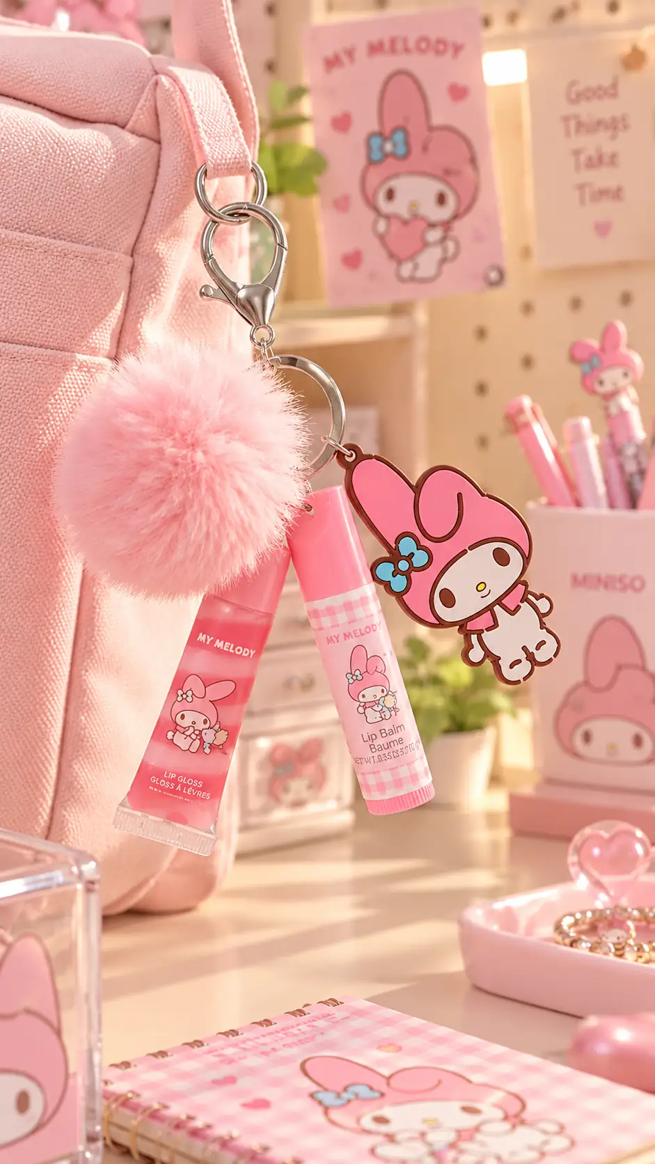 Sanrio Lisanslı Ponpon Anahtarlıklı Dudak Bakım Seti - My Melody