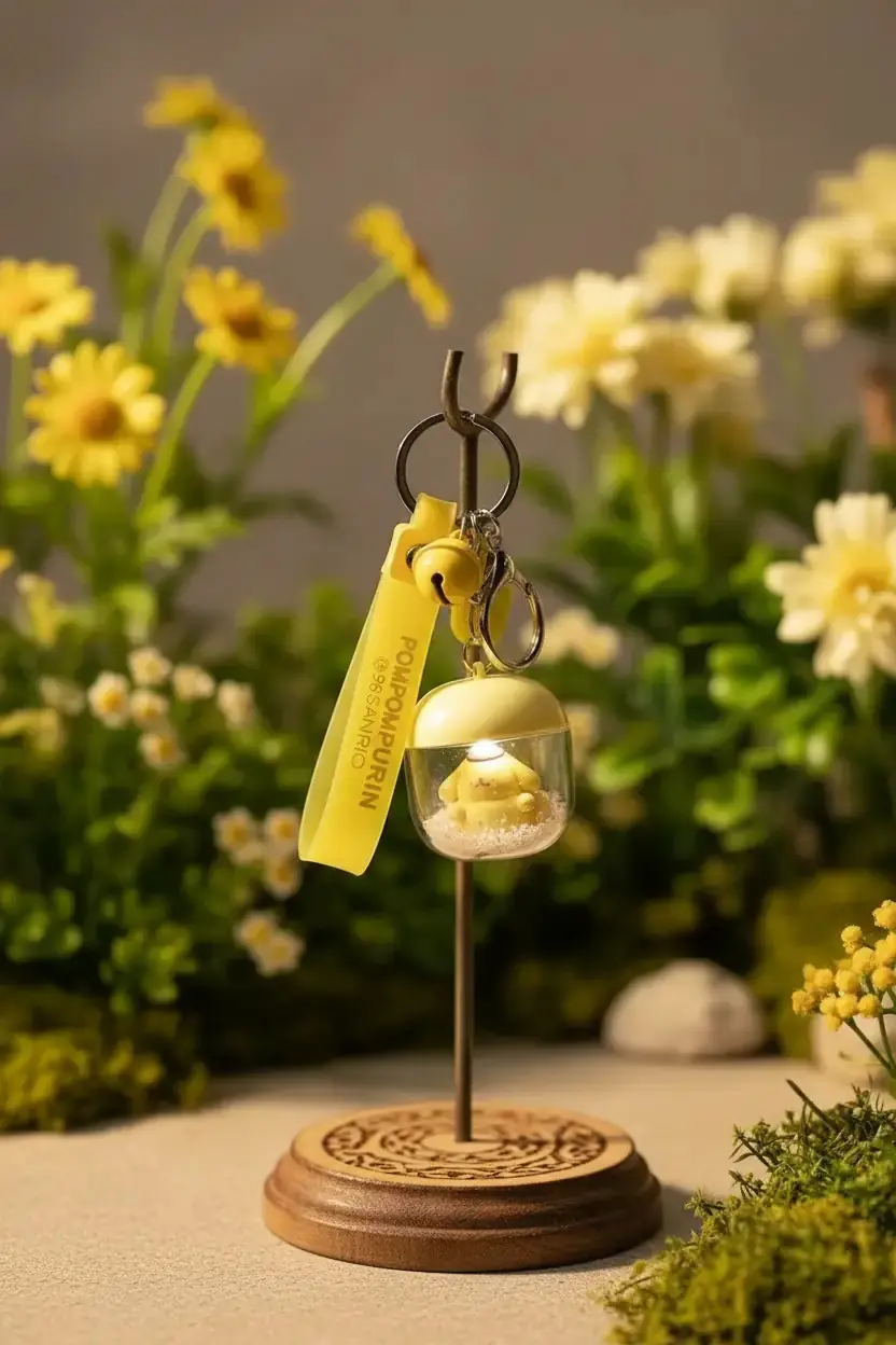 Sanrio Lisanslı Pompompurin Çiçek Perisi Serisi LED Işıklı Sallantılı Figür Anahtarlık ve Çanta Süsü