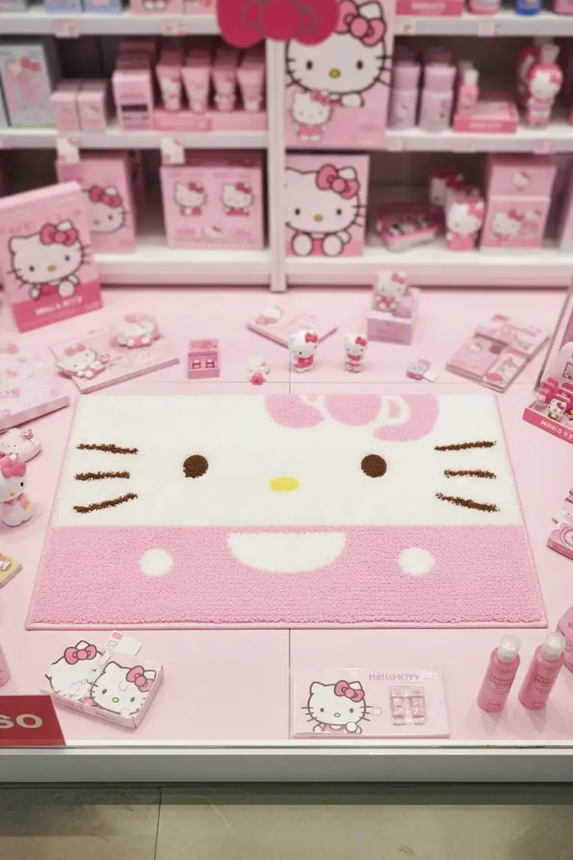 Hello Kitty Lisanslı Yer Matı (Pembe) – Kaymaz Tabanlı Yumuşak Çocuk Odası Paspası