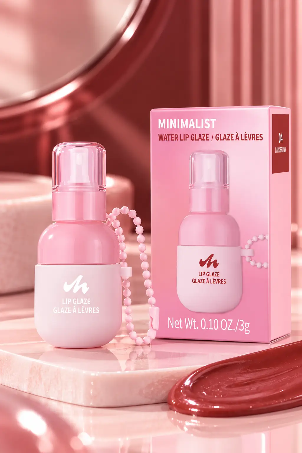 Miniso Lisanslı Minimalist Boncuk Zincirli Mini Şişe Dudak Parlatıcısı – 04 Kiraz Pembesi