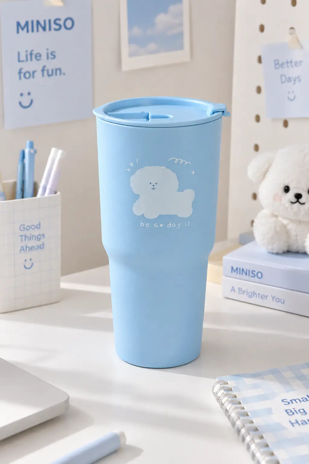 Miniso Lisanslı Hayvan Serisi Kapaklı Plastik Bardak Mavi 800 Ml