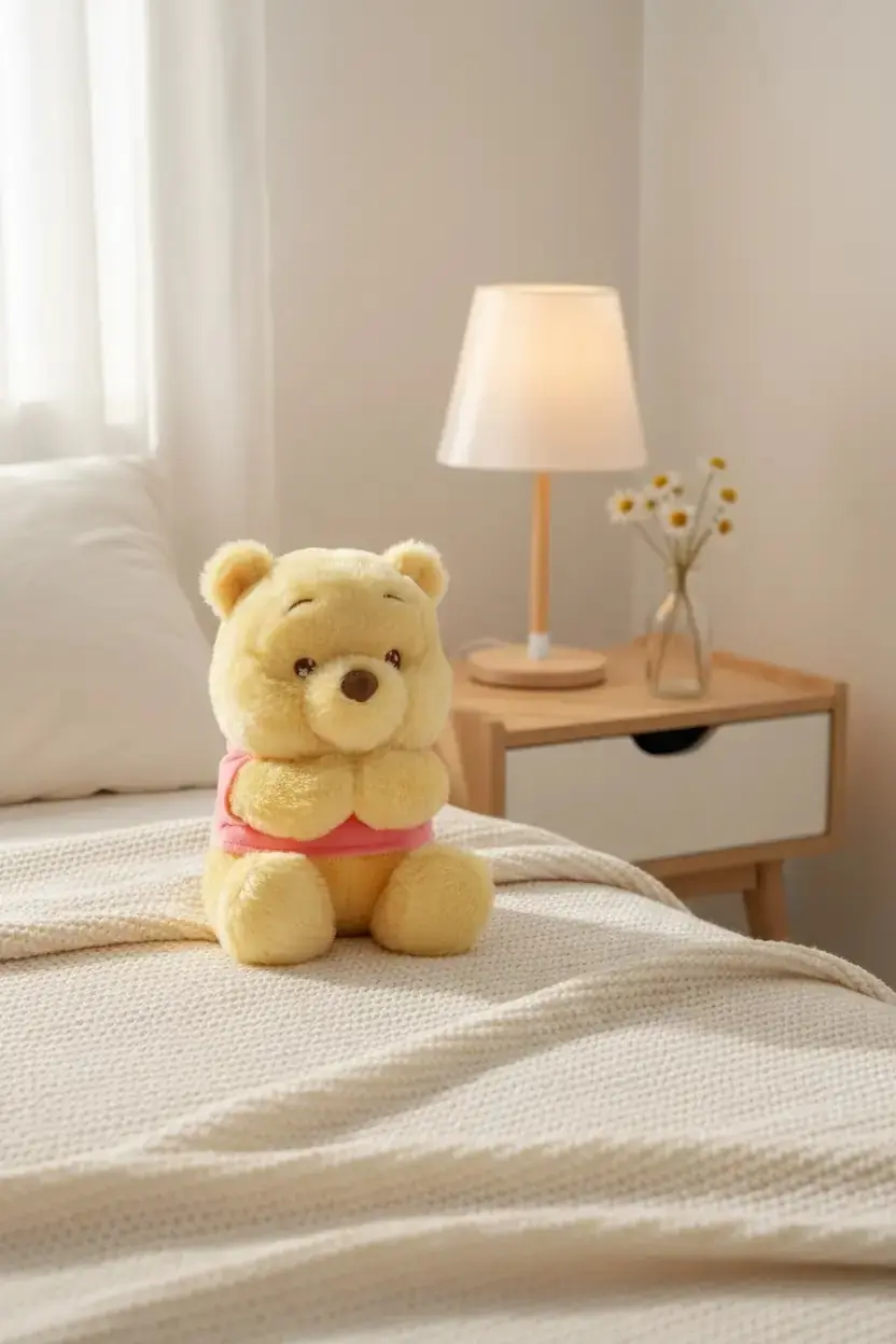 Disney Lisanslı Winnie the Pooh Koleksiyonu 25 cm Kokulu Oturan Pooh Peluş Oyuncak – Pembe Tişörtlü Model