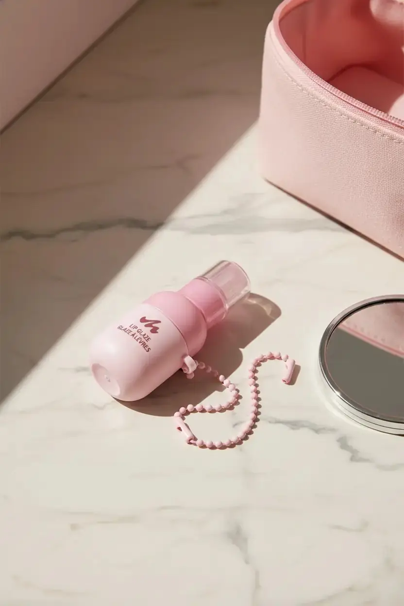 Miniso Lisanslı Minimalist Boncuk Zincirli Mini Şişe Dudak Parlatıcısı – 01 Toz Gül