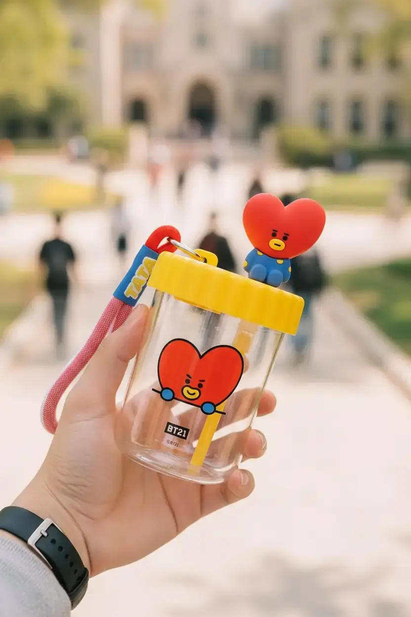 BT21 Lisanslı Süslemeli ve Askılı Plastik Şişe (520mL) - Tata