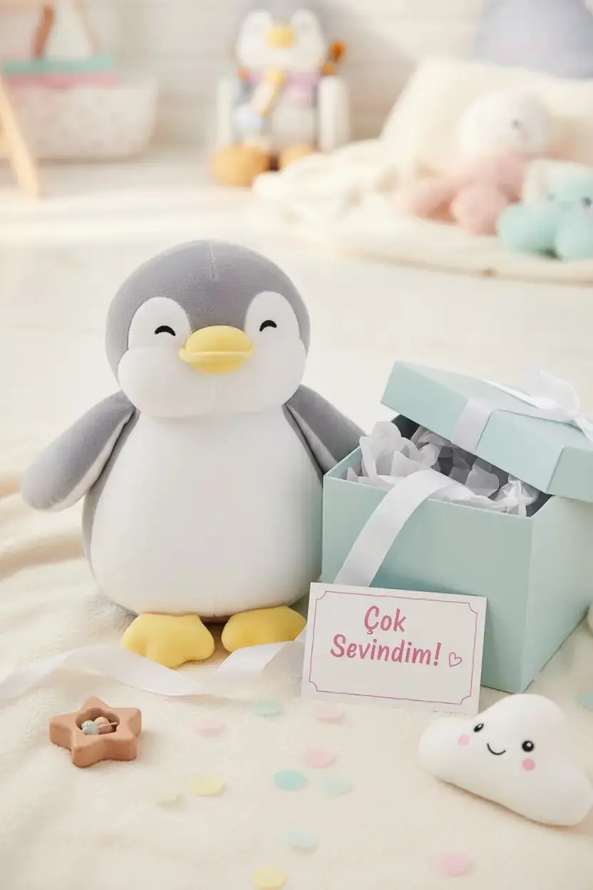 Miniso Lisanslı Minik Penguen Peluş Oyuncak – Gri 28 Cm Yumuşak ve Sevimli Tasarım