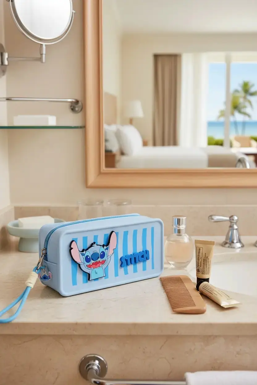 Disney Lisanslı Lilo & Stitch Silikon Kozmetik Çantası 19 x 6,5 x 9 cm – Açık Mavi