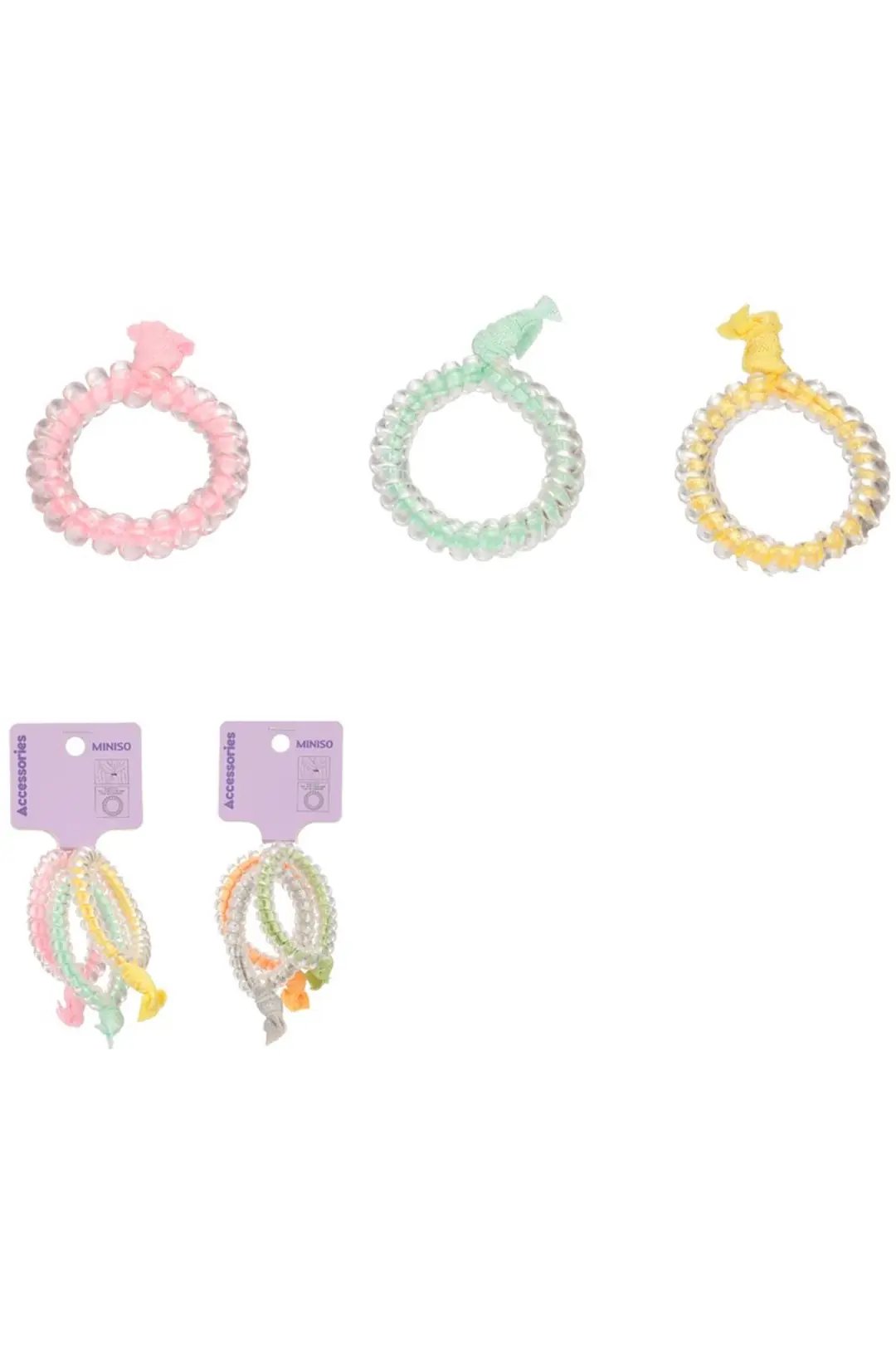 Miniso Lisanslı Renkli Spiral Düğümlü Saç Lastiği Seti – 4 Adet Saç Kırmayan ve Esnek Yapılı Şık Saç Aksesuarı