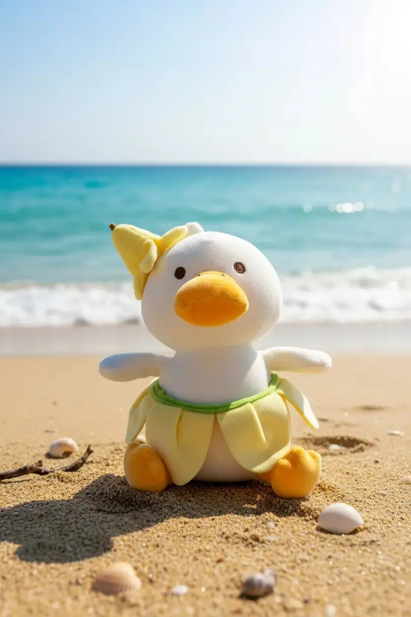 Miniso Lisanslı Plaj Serisi Muz Temalı Dalgıç Ördek Peluş – 28 cm