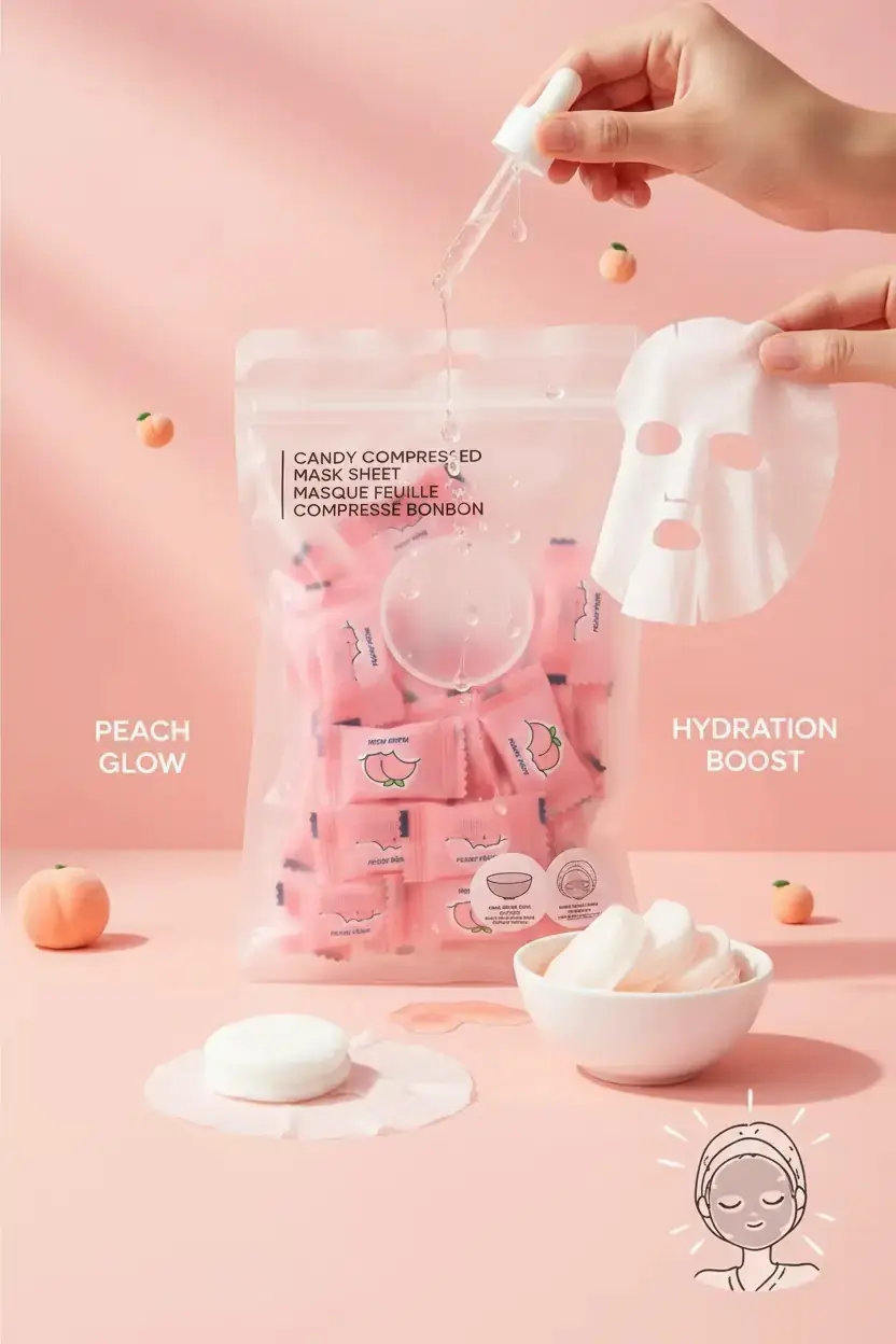 Miniso Lisanslı Şeker Serisi Maske Kaseli Sıkıştırılmış Yüz Maskesi Pedi – Hijyenik ve Pratik Cilt Bakım Seti