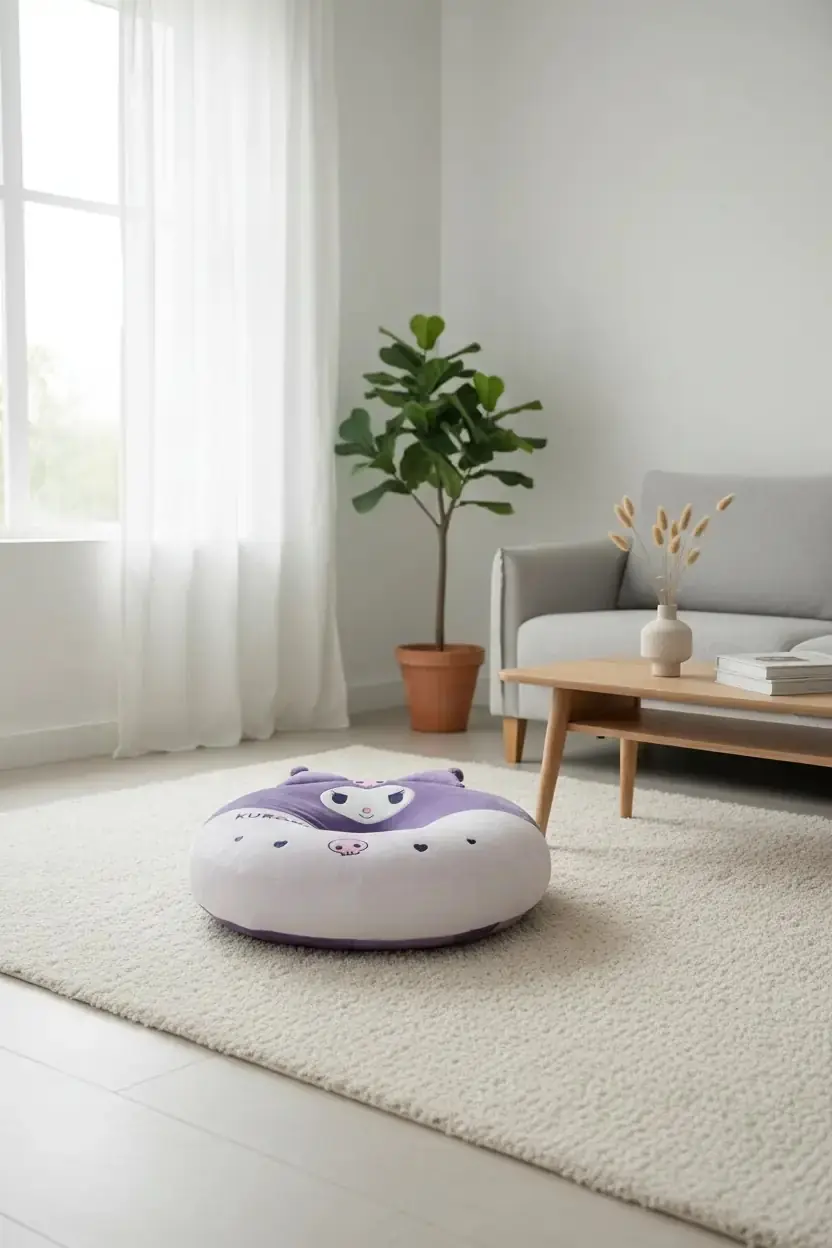 Sanrio Lisanslı Kuromi Oturma Minderi Yumuşak Dekoratif Yer Minderi 40 Cm