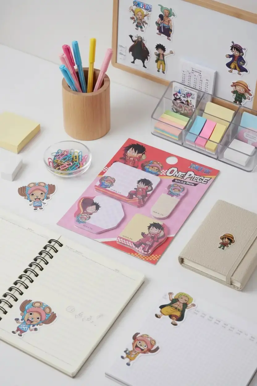 One Piece Lisanslı Mini Figür Yapışkan Not Seti 4 Parça – Anime Temalı Kompakt Tasarım