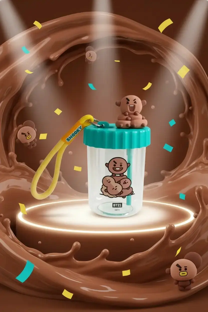 BT21 Lisanslı Shooky Süslemeli ve Askılı Plastik Pipetli Şişe 520 ML 16,3 Cm
