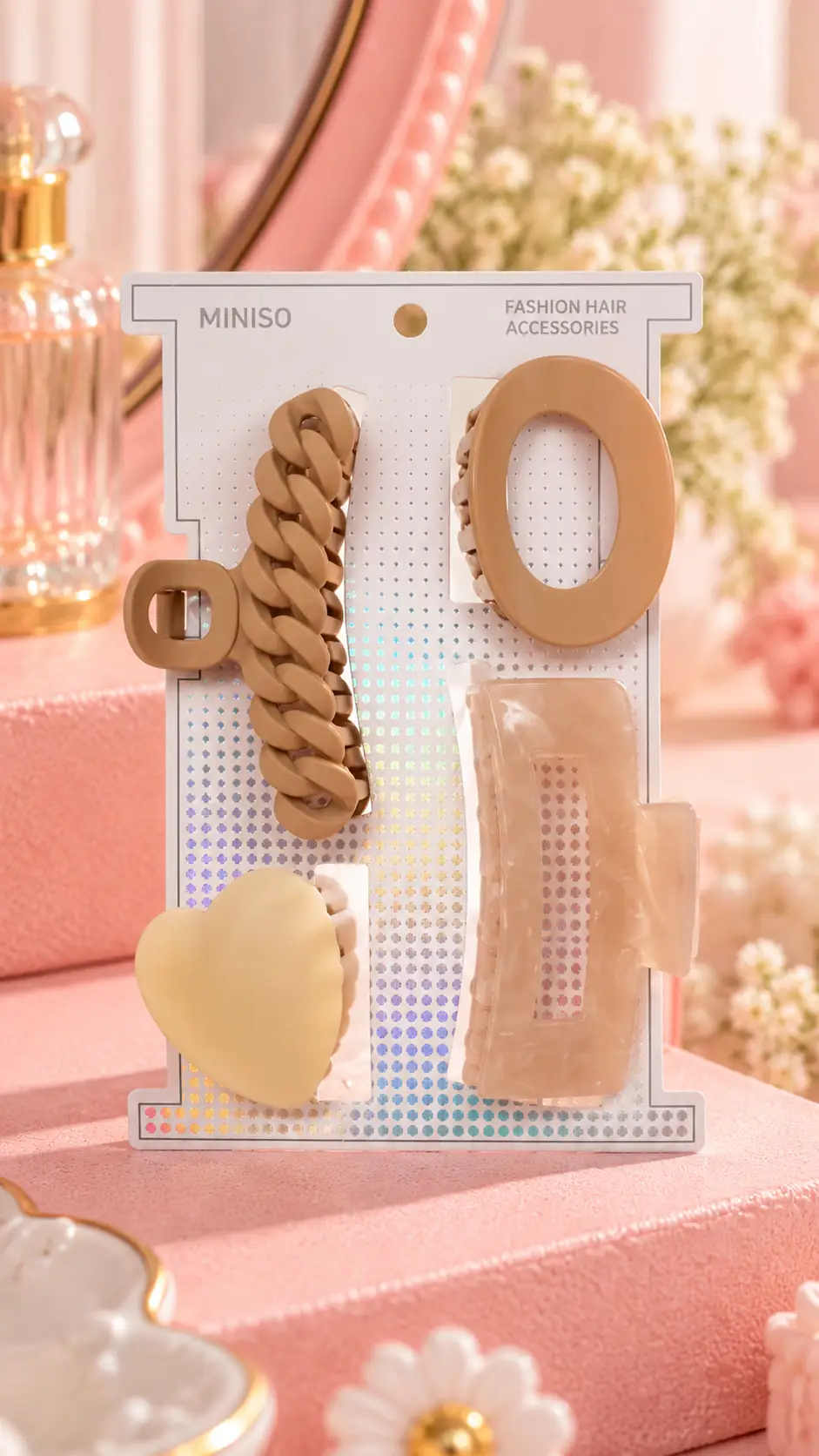 Miniso Lisanslı Kahverengi Kıskaç Toka Seti (4 Adet) – Doğal Tonlarda Mat ve Parlak Dokulu Güçlü Tutuşlu Aksesuar