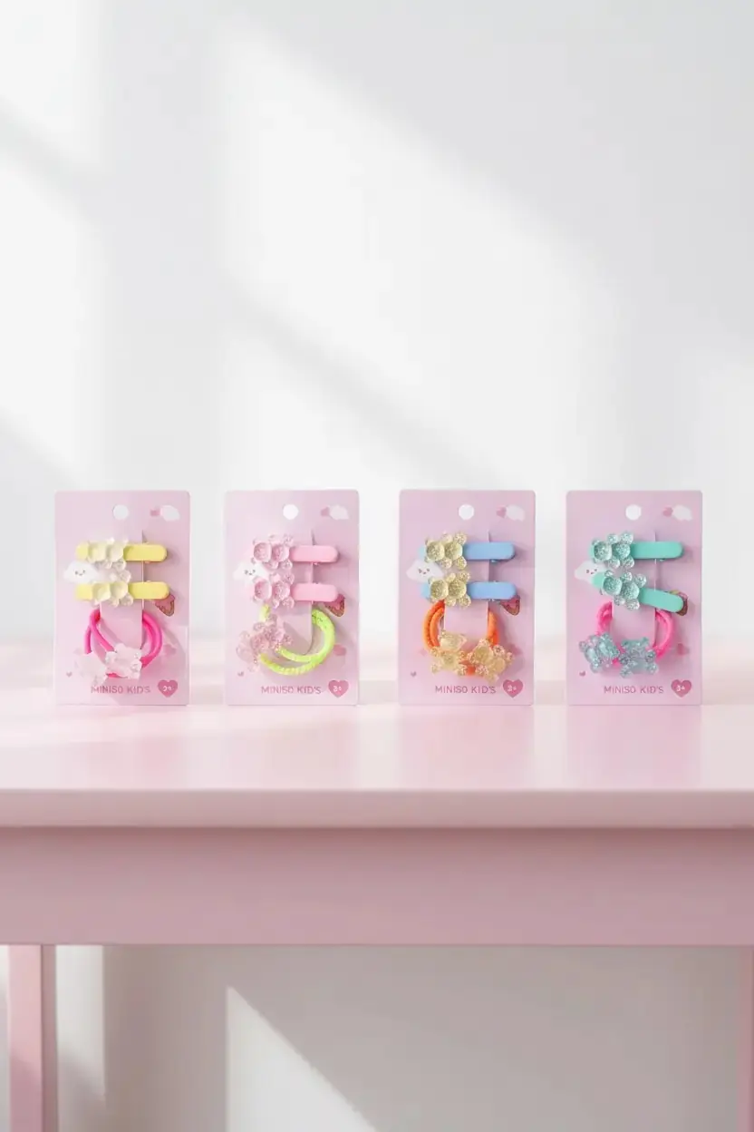 Miniso Lisanslı Eğlence Serisi Ayıcık Figürlü 4'lü Saç Toka Seti – Çocuklar İçin Sevimli ve Renkli Saç Aksesuarı