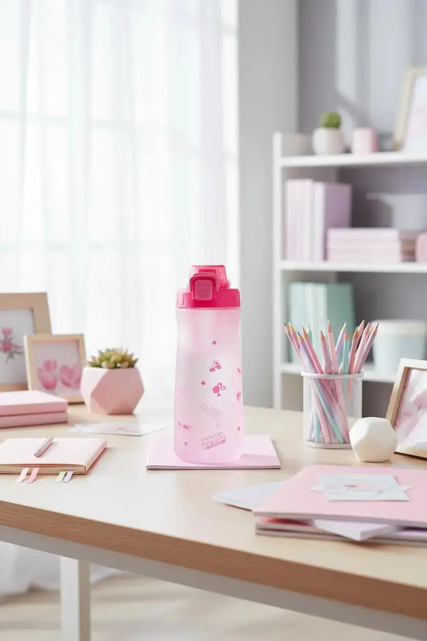 Barbie Lisanslı Pipetli Kapaklı Plastik Şişe – Çift Cidarlı Soğuk Tutma Özellikli 1000 ml