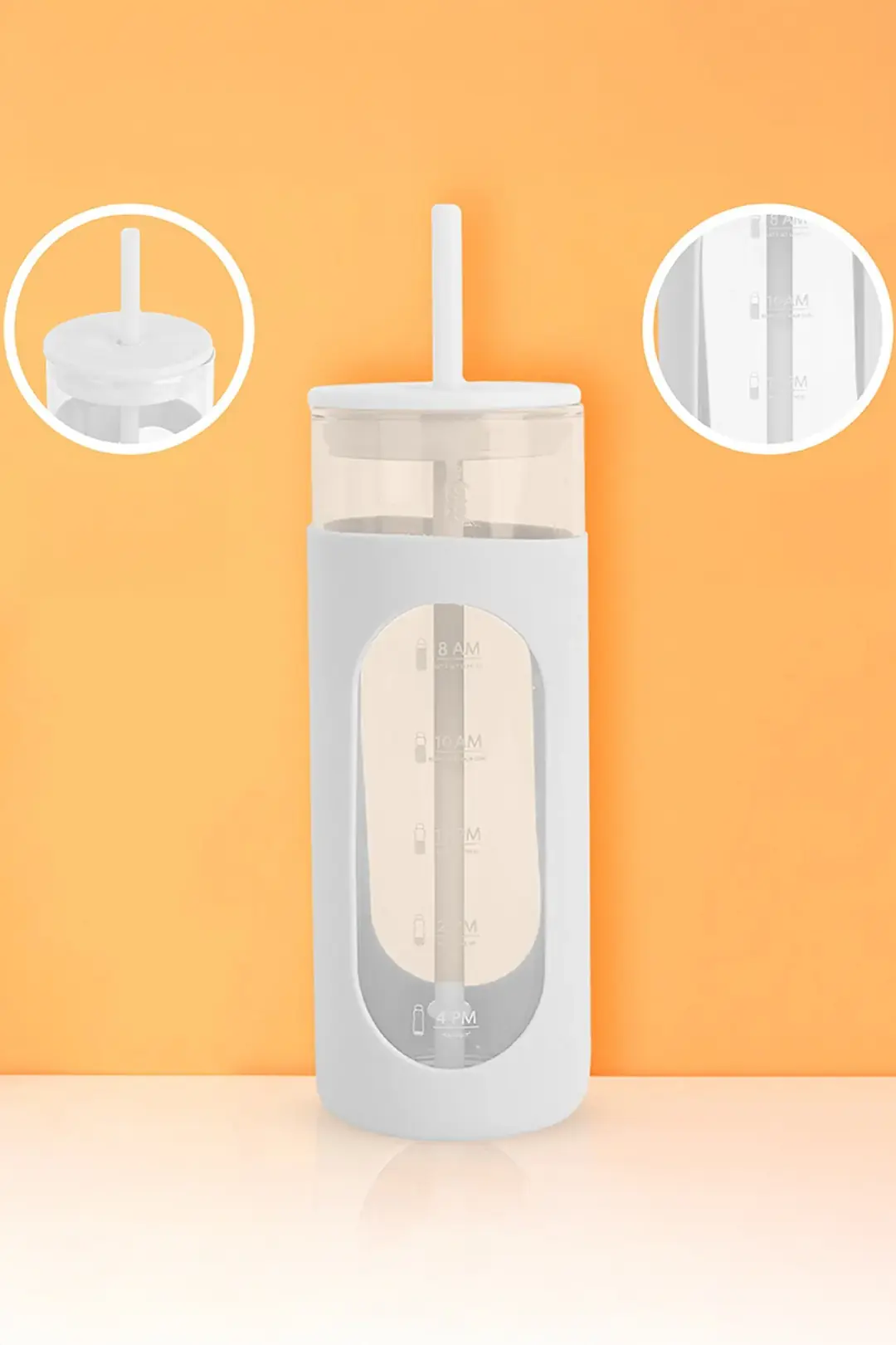 Miniso Lisanslı Silikon Kılıflı Pipetli Borosilikat Cam Şişe - Beyaz (475 ml)
