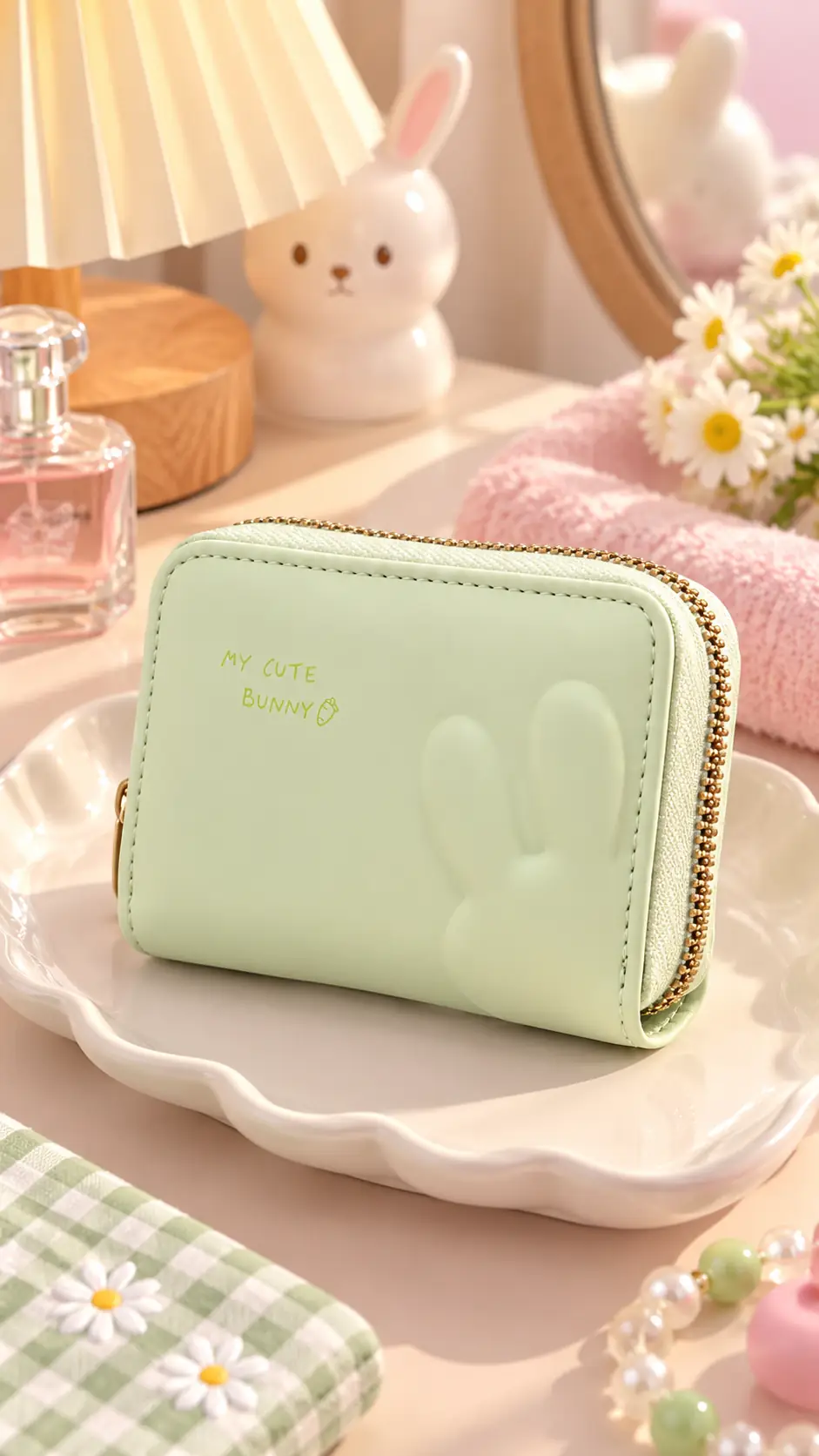 Miniso Lisanslı Tavşan Kulaklı Fermuarlı Bozuk Para Cüzdanı – Yeşil Mini Boy