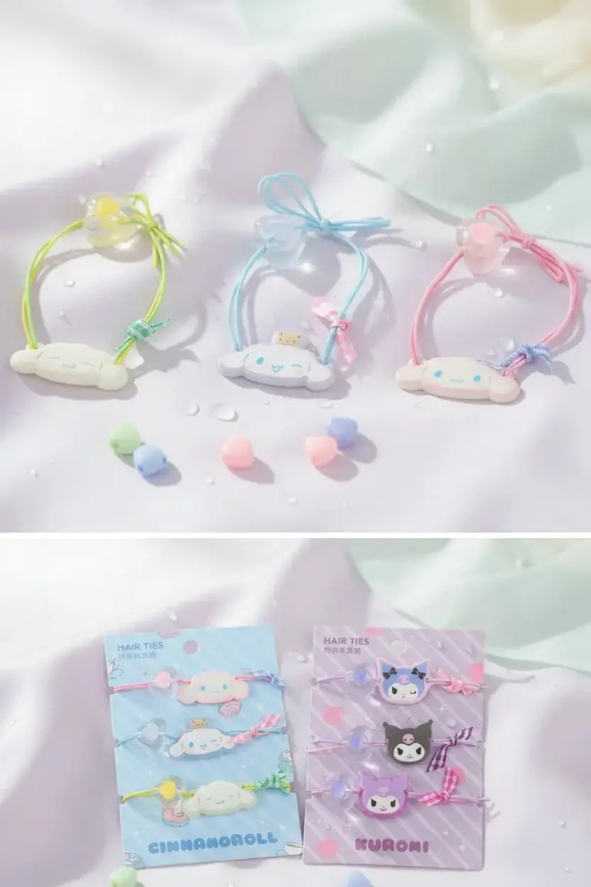 Sanrio Lisanslı Hello Kitty Ve Arkadaşları Saç Lastiği – 3'Lü Set – Renkli