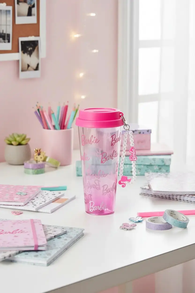 Barbie Lisanslı Plastik Şişe – Şık Boncuk Tutacaklı Ergonomik Tasarım 640 ML