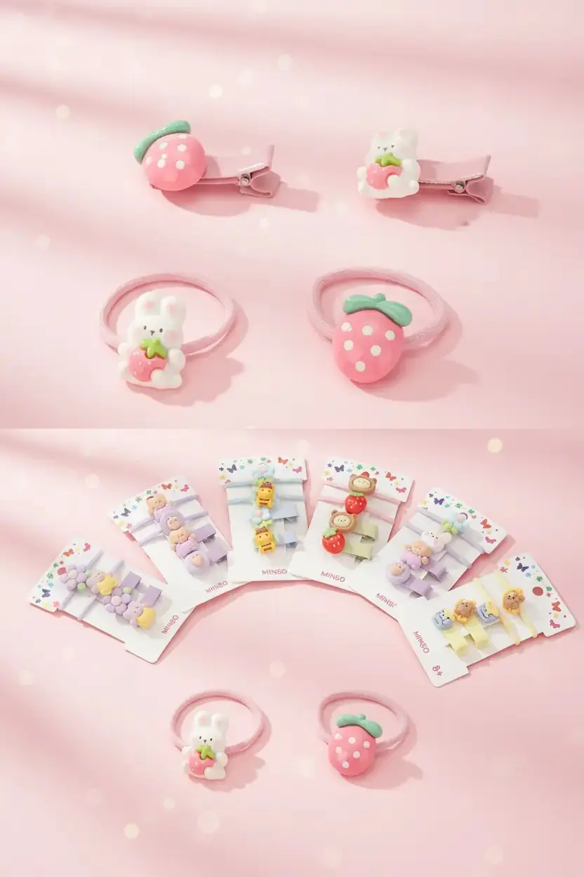 Miniso Lisanslı Sevimli Hayvan Figürlü 4'lü Saç Tokası Seti Renkli Aksesuar 4 CM