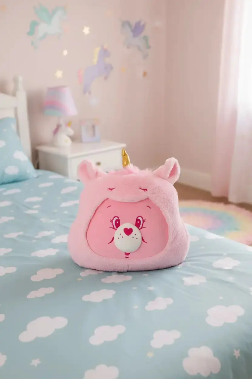 Care Bears Lisanslı Cheer Peluş Yastık 35 Cm – Kostümlü Baş Şekilli Dekoratif Minder