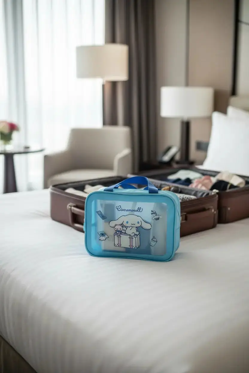 Sanrio Lisanslı Cinnamoroll Seyahat Çantası - PU Deri ve PVC Detaylı Fonksiyonel Kozmetik Çantası