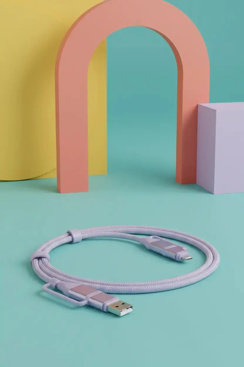 Miniso Lisanslı Macaron Serisi 4'ü 1 Arada Hızlı Şarj Veri Kablosu – 3A Mor