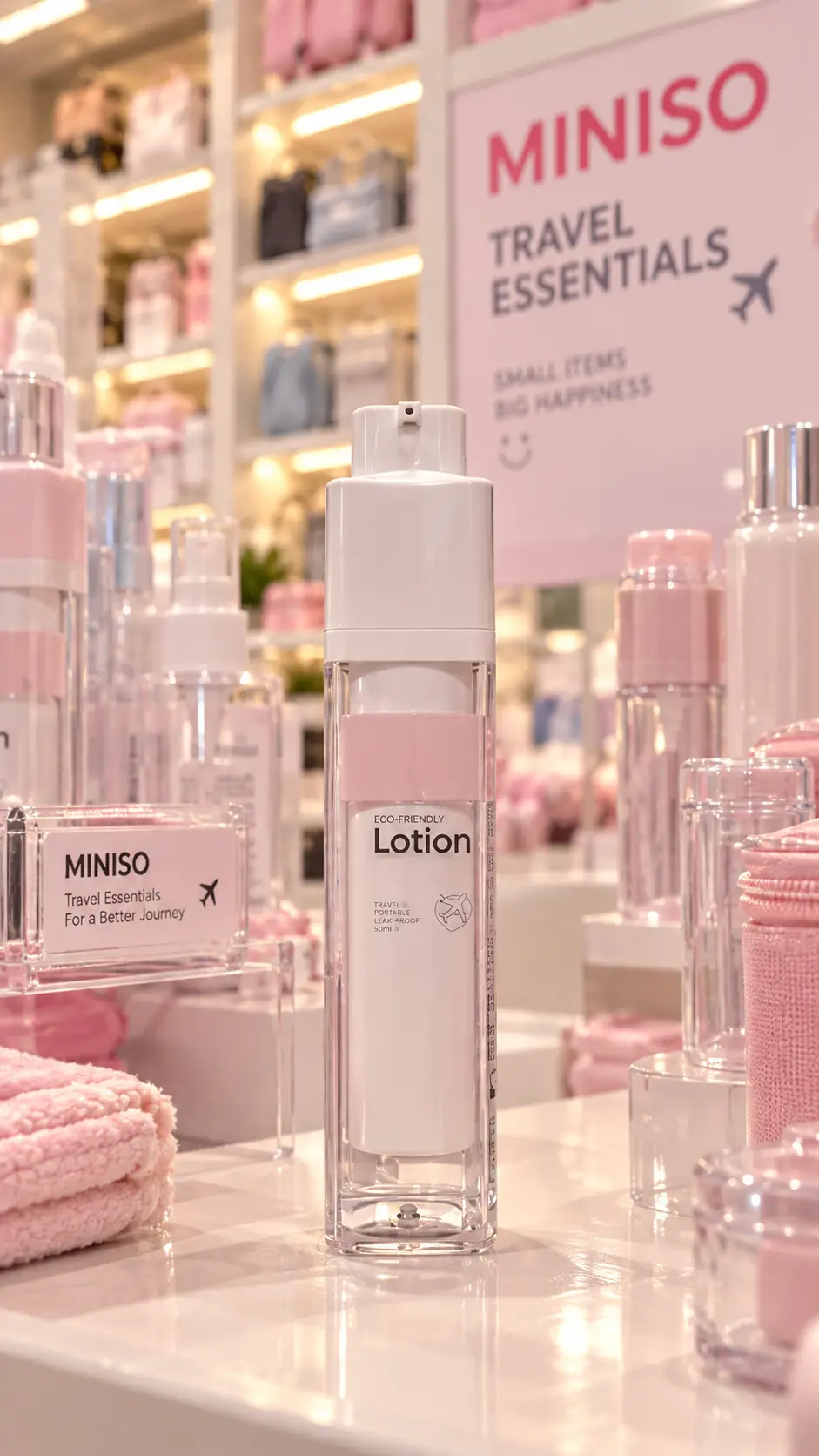 Miniso Lisanslı Vakumlu Pompalı Losyon Şişesi 50 ml – Sızdırmaz Seyahat Tipi