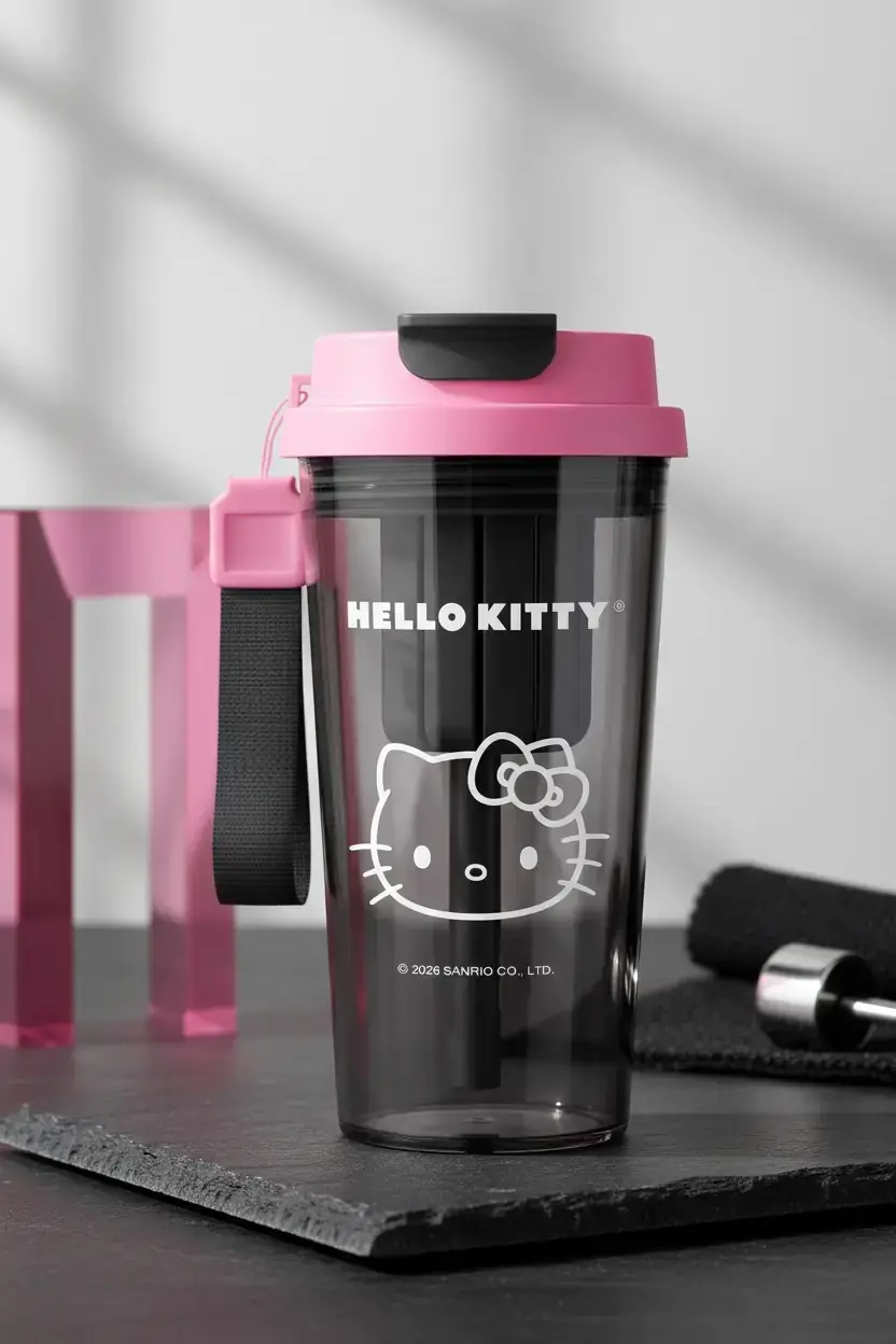 Hello Kitty Siyah Beyaz Serisi Çift İçimli Plastik Matara (5