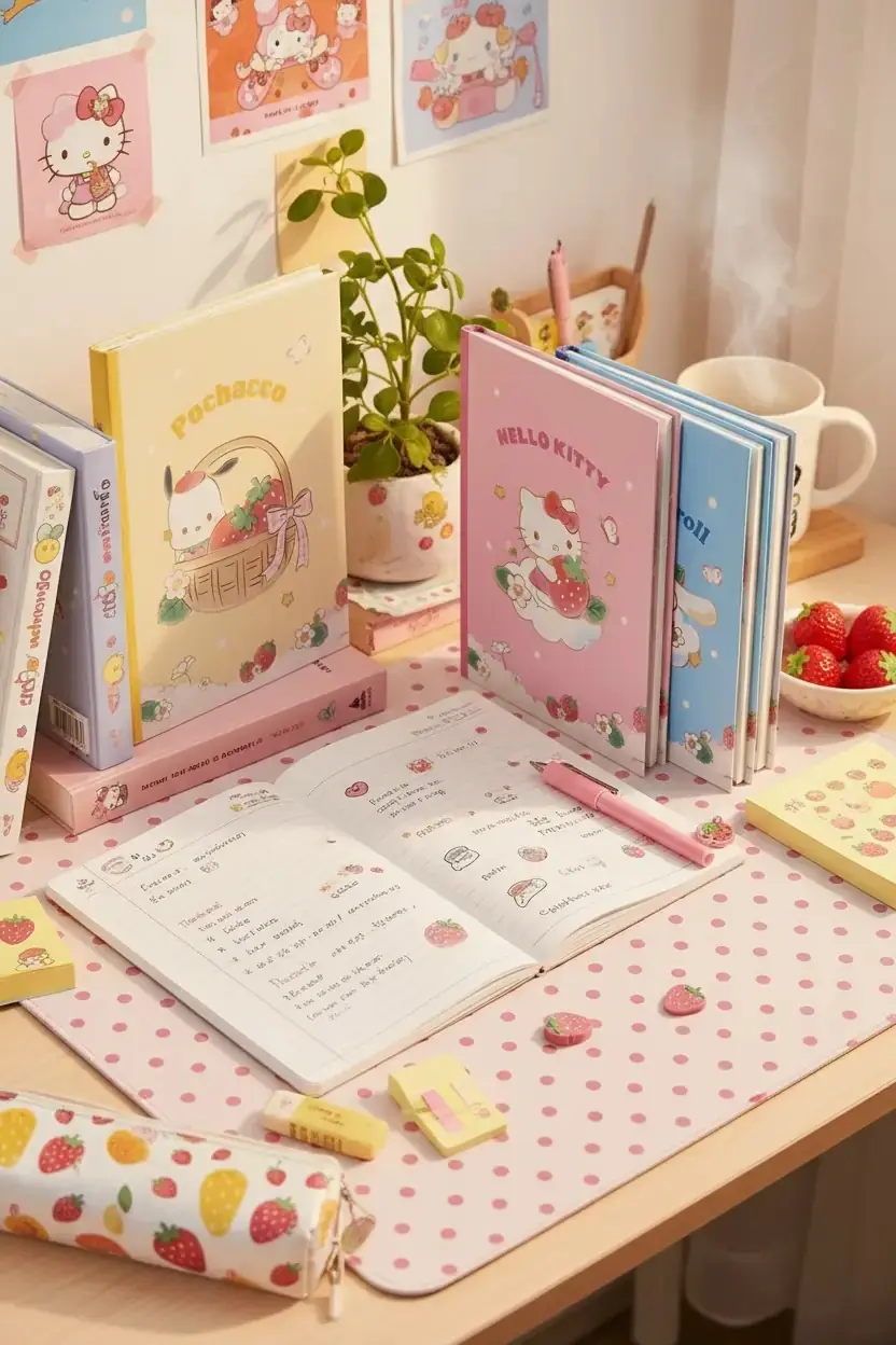 Sanrio Lisanslı Çilek Koleksiyonu Çizgili A5 ve B5 Defter Seti (2'li)