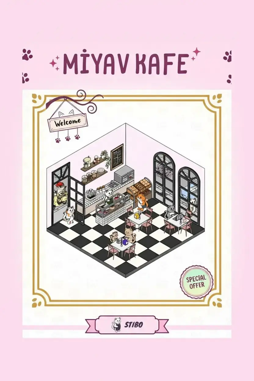 Miyav Kafe Sticker Puzzle – 3D Kafe Temalı Eğitici Çocuk Aktivitesi
