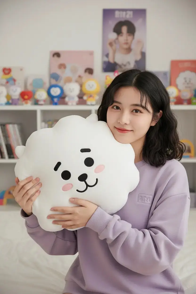 BT21 Lisanslı RJ Karakterli Bulut Formunda Yumuşak Dokulu Peluş Yastık 37x34 cm