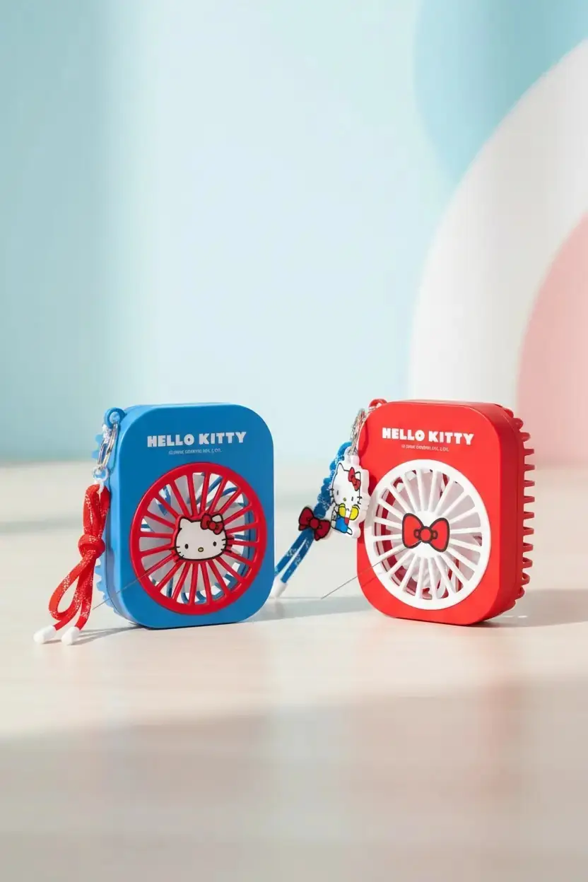 Sanrio Lisanslı Hello Kitty Mini Vantilatör 500mAh – Kırmızı Beyaz Taşınabilir Serinlik