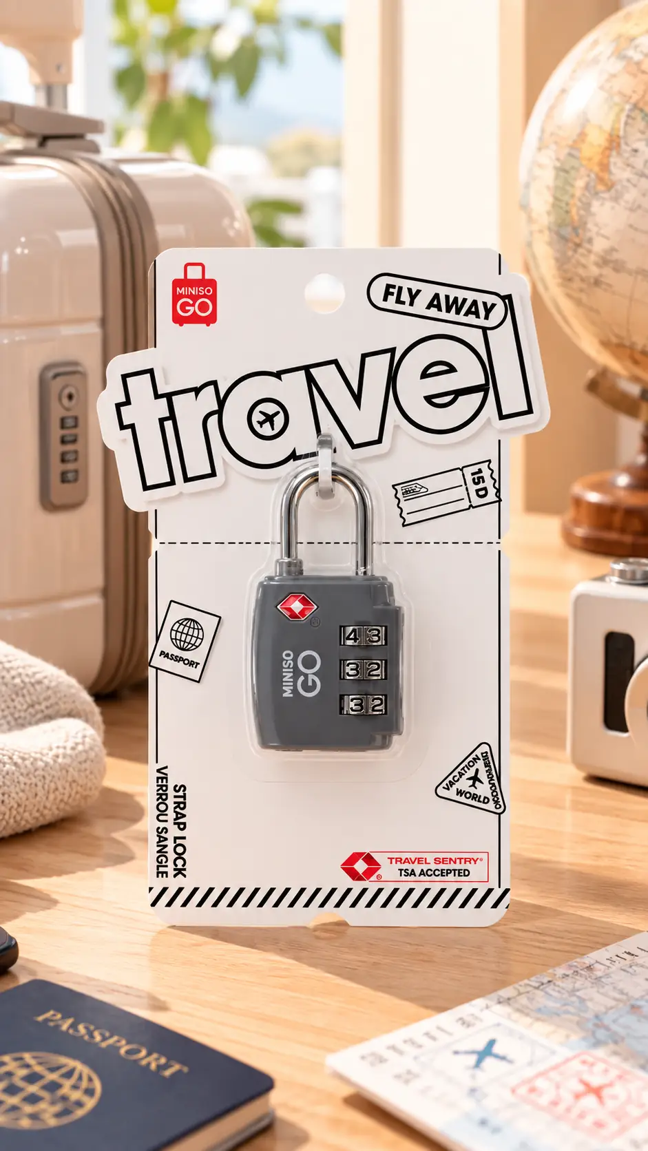 Miniso Lisanslı Go Serisi TSA Kilidi – 3 Haneli Şifreli Koyu Gri Seyahat Kilidi