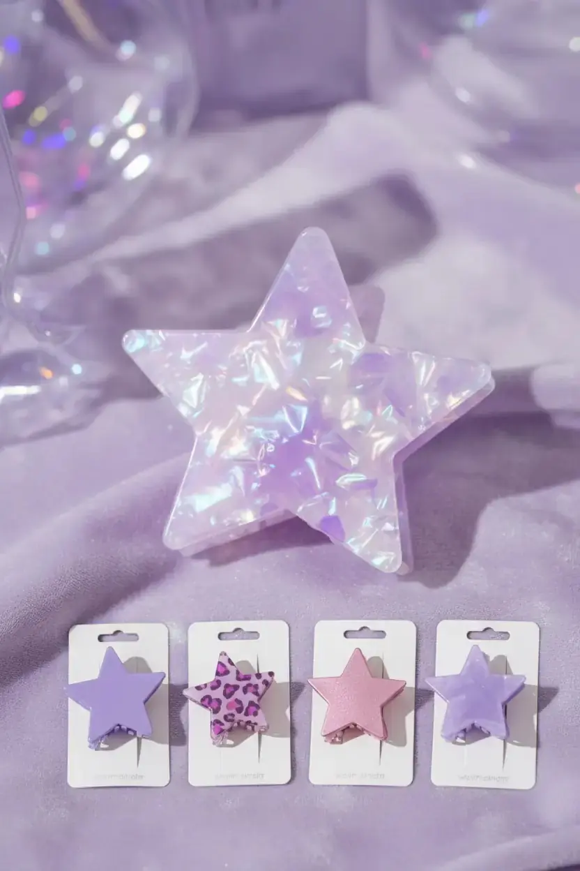 Miniso Lisanslı Yıldız Desenli ve Işıltılı Kıskaç Toka Seti