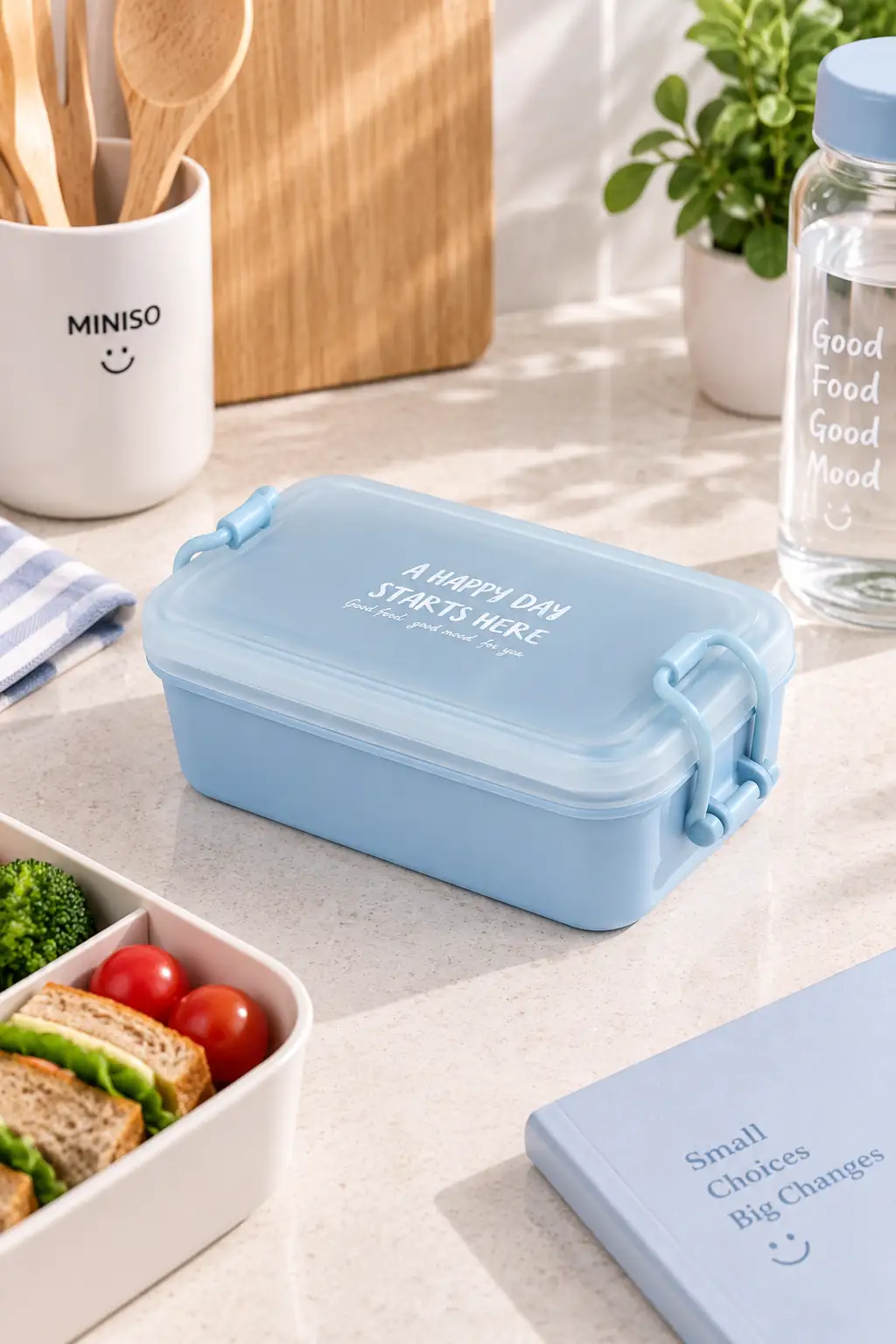 Miniso Lisanslı Macaron Öğle Yemeği Kutusu Mavi 500 Ml – Ayırıcılı