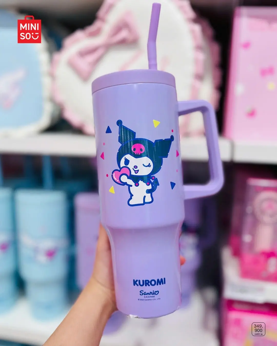 Sanrio Lisanslı Kuromi Termos 1200 Ml – Pipetli Çift Cidarlı Kulplu