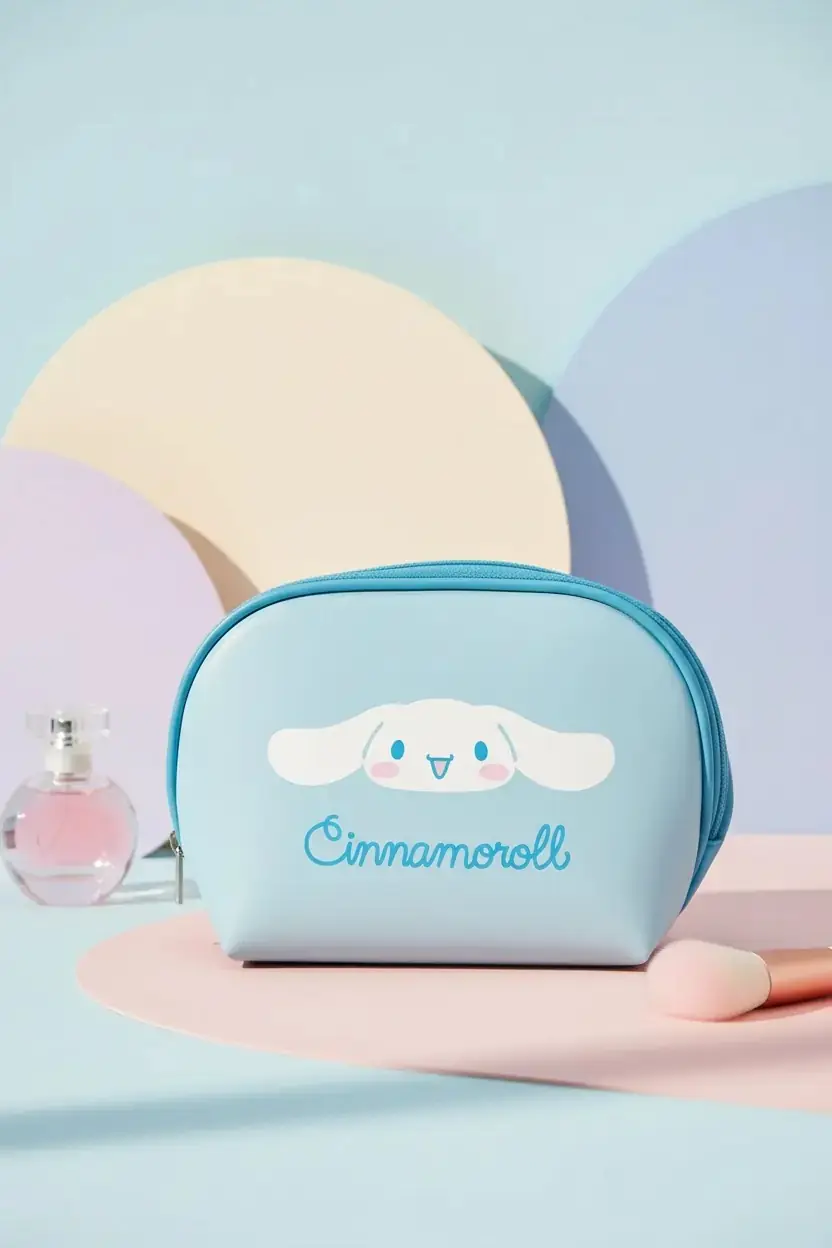 Cinnamoroll Lisanslı Kozmetik Çantası – Açık Mavi ve Kompakt