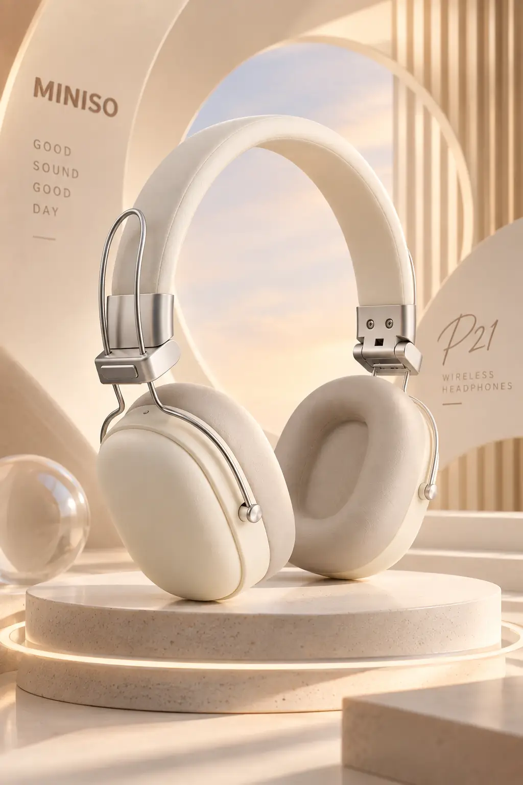 Miniso Lisanslı M Serisi Kablosuz Kulaklık P21 Bej – Metal Detaylı Şık Model