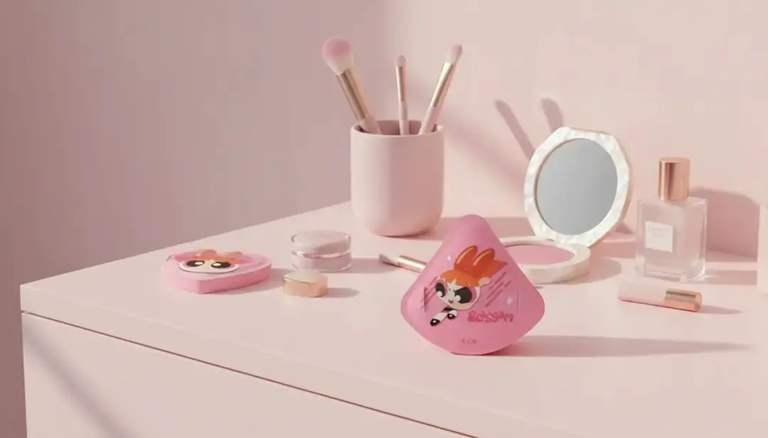 Powerpuff Girls Lisanslı Blossom Makyaj Puf Seti Kalp Şekilli Yumuşak 7,8 Cm