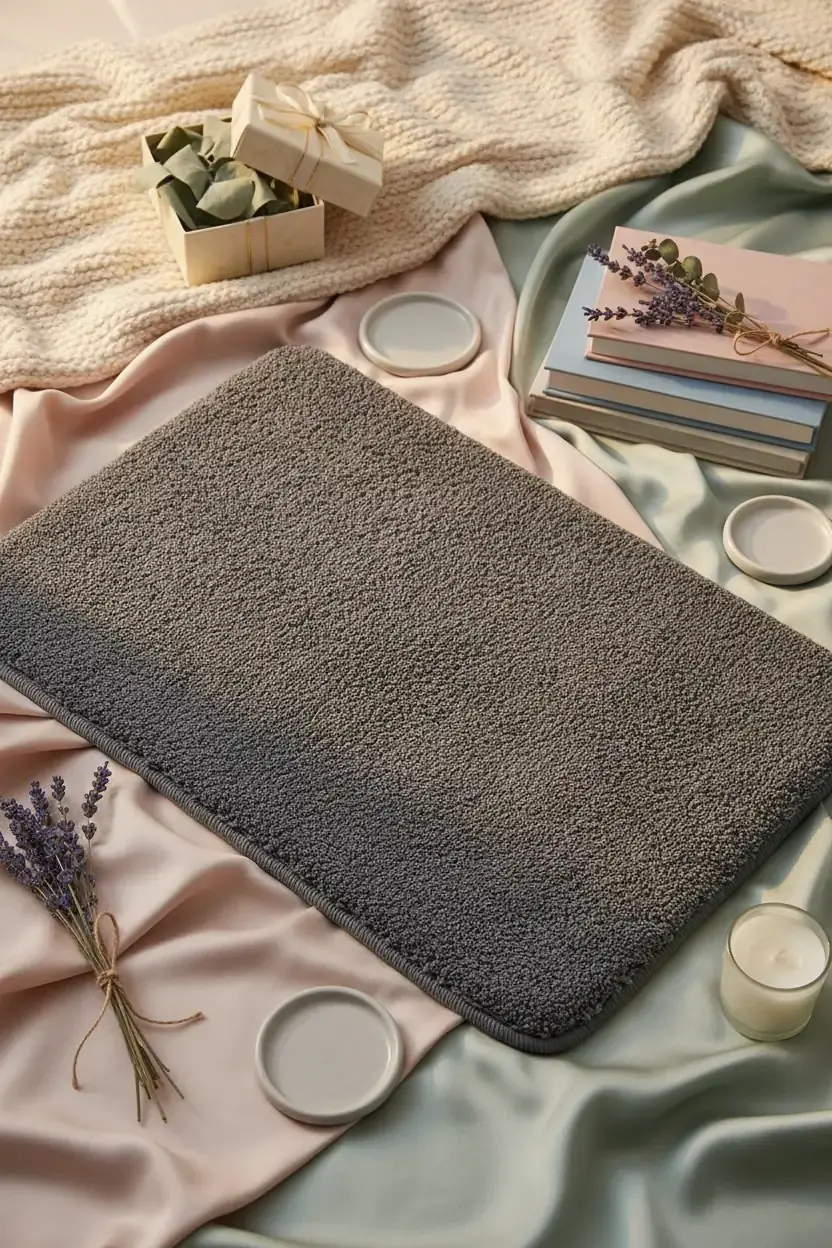 Miniso Lisanslı Düz Renkli Peluş Zemin Paspası – Gri 40x60 cm Banyo Oda Küçük Halı