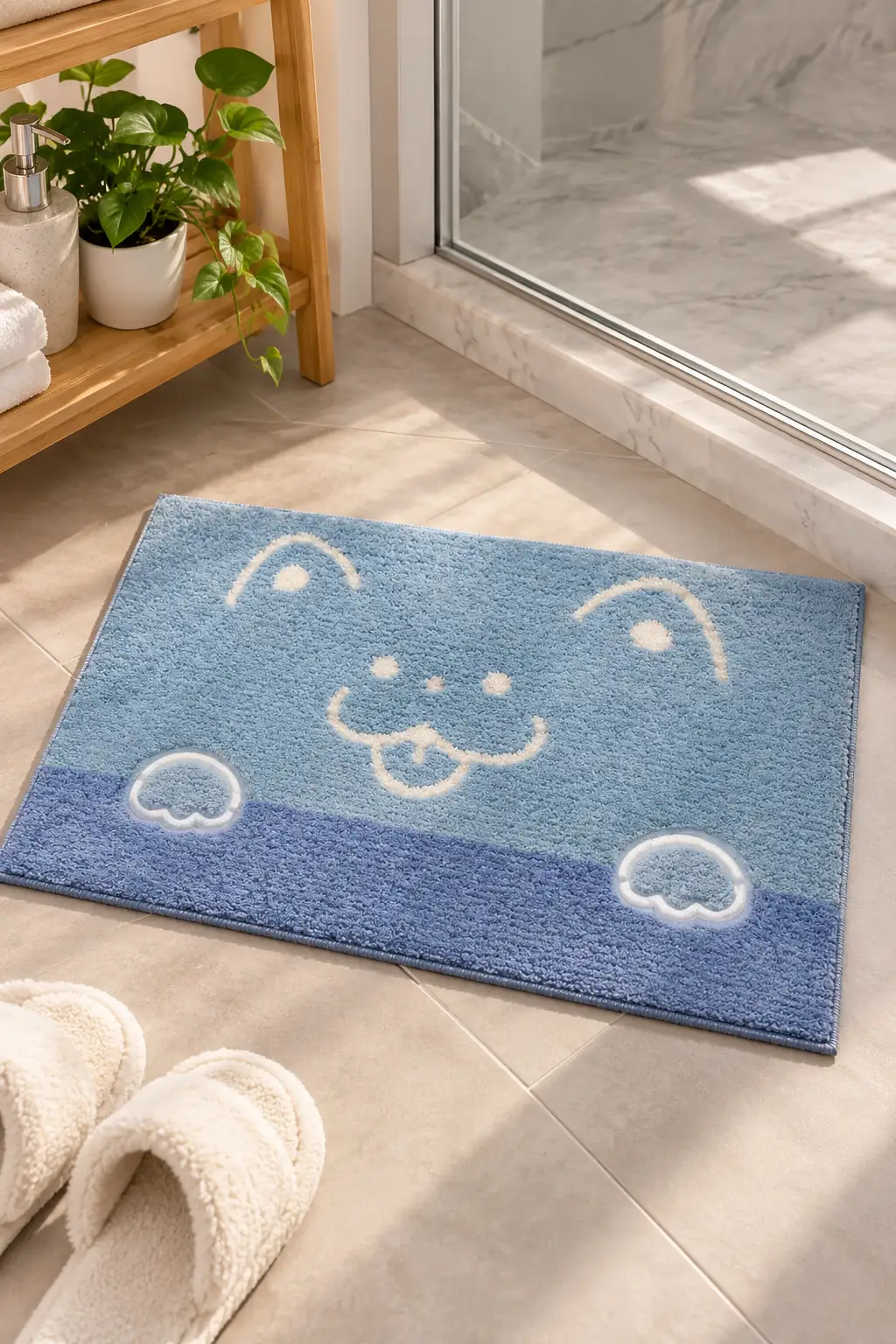 Miniso Lisanslı Hayvan Serisi Tüylü Yer Paspası – Mavi 40x60 cm Banyo Oda Kaymaz Taban Halı