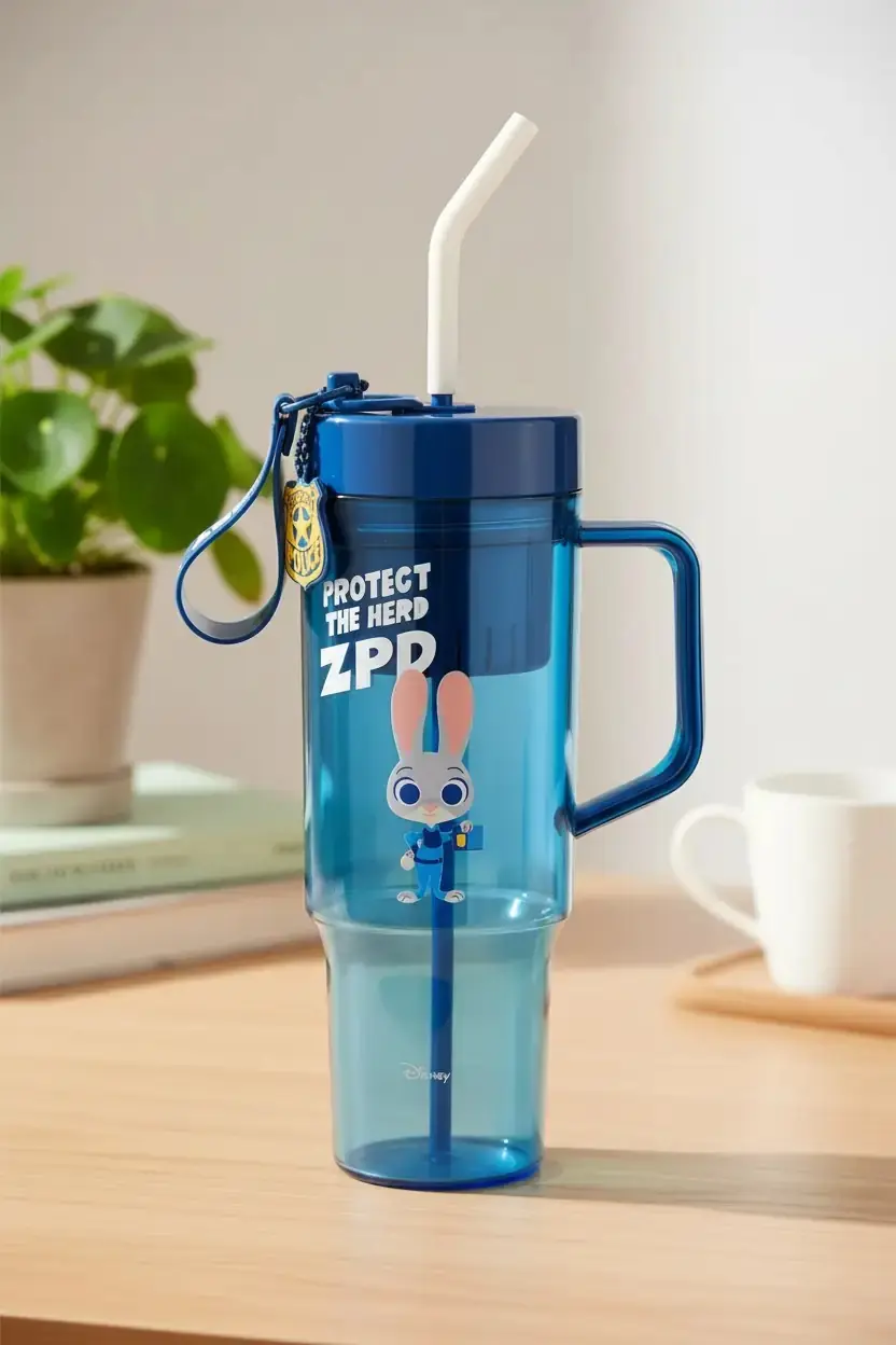 Disney Lisanslı Zootropolis Judy Polis Serisi Plastik Şişe – Pipetli & Saplı Tasarım