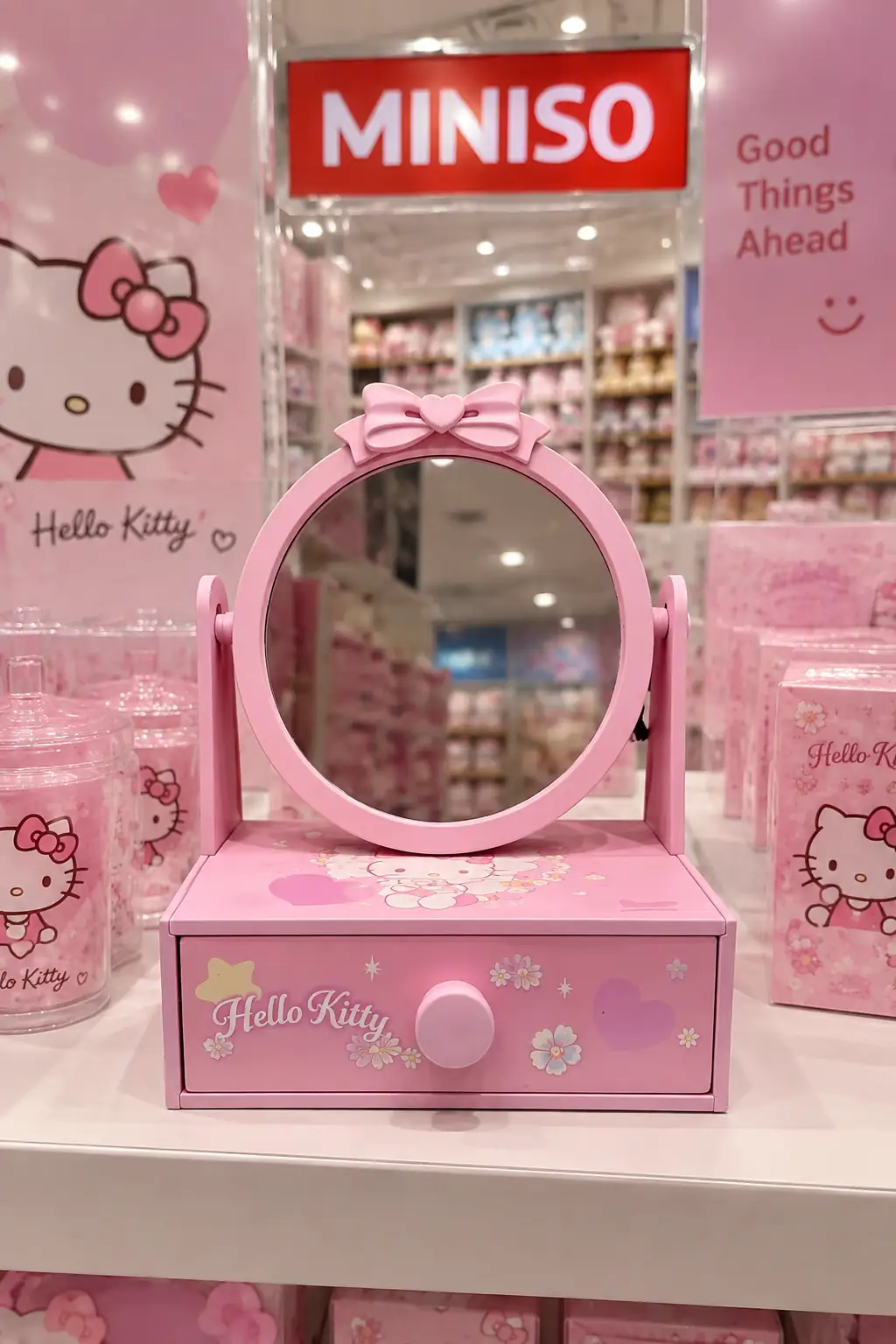 Hello Kitty Lisanslı Çiçek Temalı Aynalı Mini Çekmeceli Düzenleyici