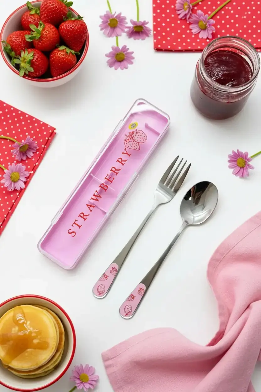 Miniso Lisanslı Çilek Çatal Kaşık Bıçak Seti – Meyve Serisi