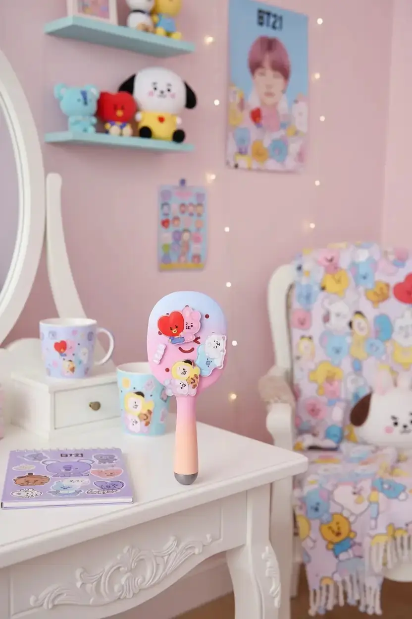 BT21 Lisanslı Charmlı Saç Fırçası – Kırılma Karşıtı Ergonomik Kolay Tarama Fırçası 21 Cm